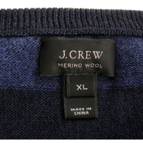 J Crew Mens Sweater Merino Wool XL Preppy Luxury Blue Black Striped Pullover - Picture 3 of 3